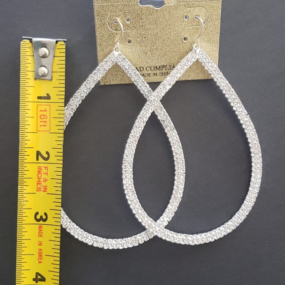 New Silver Teardrop Diamond Hoops by Natasha